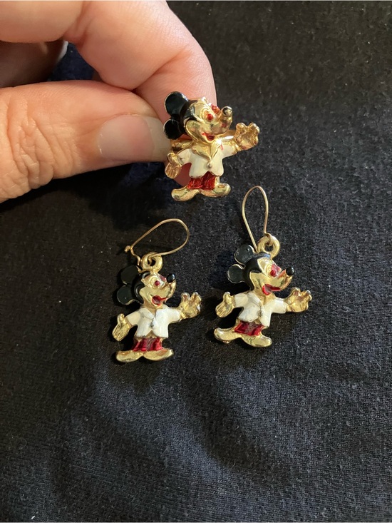 Disney Jewelry - Vintage Walt Disney Productions Mickey Mouse Enamel Earring & Ring Set Pre-1986